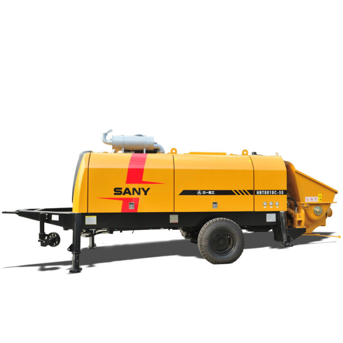 85M3/H DIESEL ENGINE TRAILER PUMP  Theo.delivery pressure : 10/18Mpa  Theo.concrete output : 85/50m3/h Engine rated power : 180KW/2200rpm